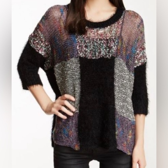 Shu Shu Patchwork Shag Sweater - NWT - Size L/XL - Picture 1 of 11